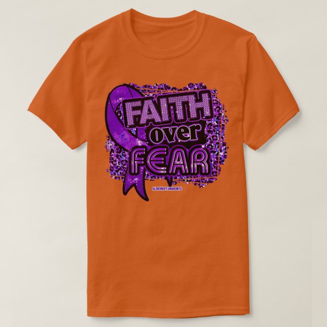 Alzheimers awareness Ribbon Faith Over Fear Leopar T-Shirt (Design Front)