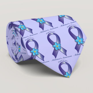 Alzheimer's Awareness Ribbon with Forget Me Not Tie