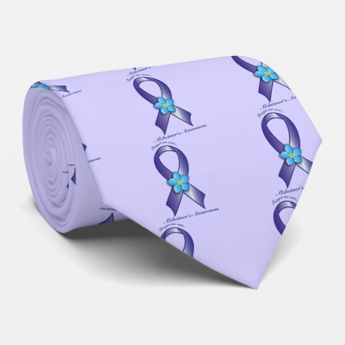 Alzheimers Awareness Ribbon with Forget Me Not Tie