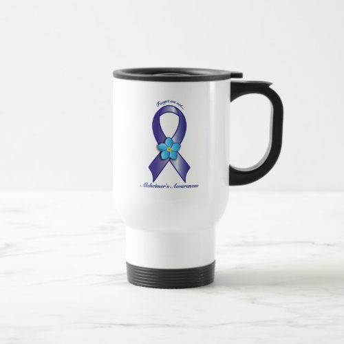 Alzheimers Awareness Ribbon with Forget Me Not Travel Mug