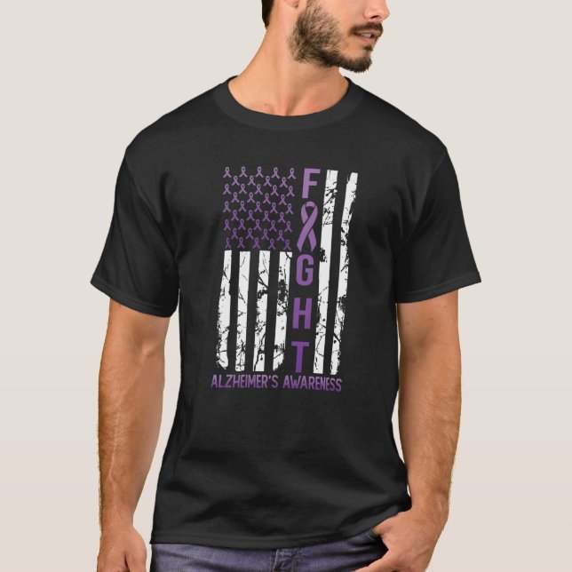 Alzheimer's Awareness September 21 USA Flag Ribbon T-Shirt (Front)