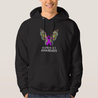 Alzheimers Awareness Support Butterfly Purple Ribb Hoodie