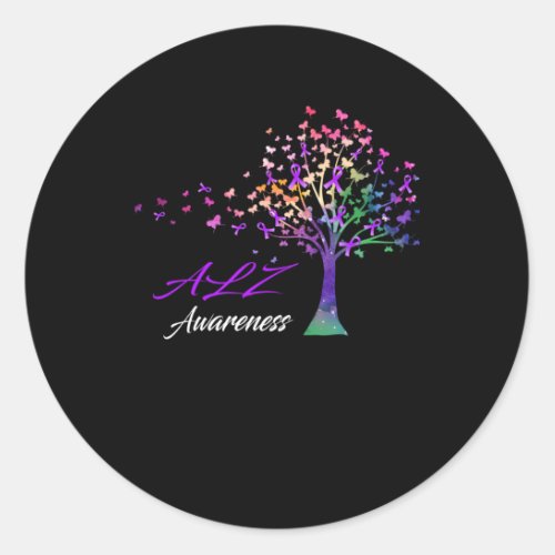 Alzheimers Awareness Tree Ribbons Alz Awareness Su Classic Round Sticker