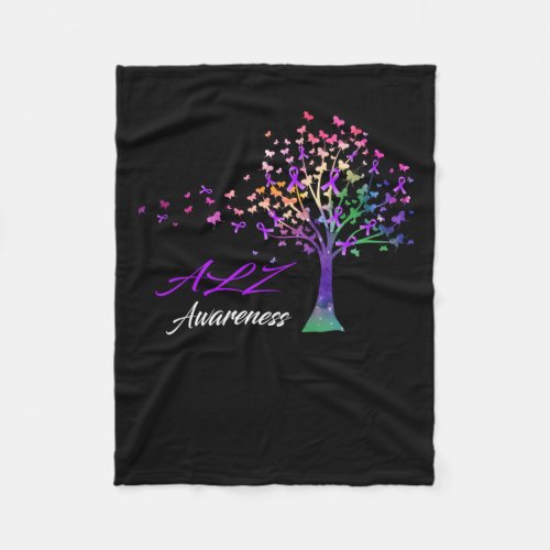 Alzheimers Awareness Tree Ribbons Alz Awareness Su Fleece Blanket