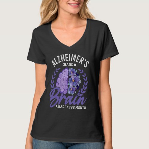 Alzheimer's Brain Awareness Month Purple Ribbon Gr T-Shirt
