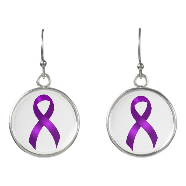 Alzheimers | Crohns & Colitis | Purple Ribbon Earrings (Front)