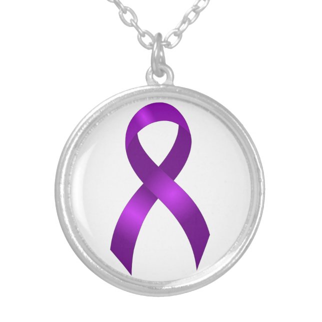 Alzheimers | Crohns & Colitis | Purple Ribbon Silver Plated Necklace (Front)
