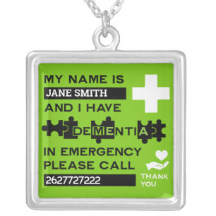 Alzheimer's Dementia Alert Silver Plated Necklace