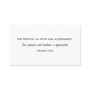 Alzheimer's Dementia Patience Kindness Information Business Card