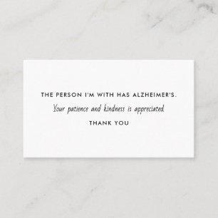 Alzheimer's Dementia Patience Kindness Information Business Card