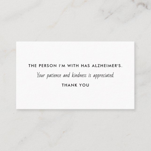 Alzheimer's Dementia Patience Kindness Information Business Card (Front)