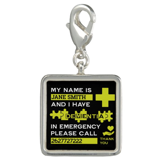  Alzheimer's Disease Alert Charm (Front)