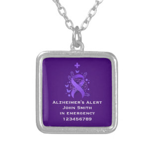 Alzheimer's Disease Alert Contact Silver Plated Necklace