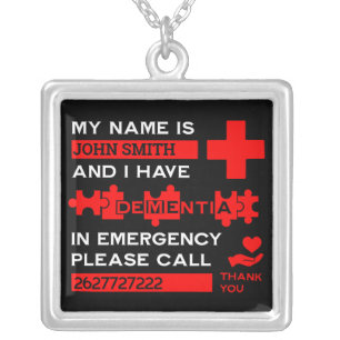 Alzheimer's Disease Alert Silver Plated Necklace