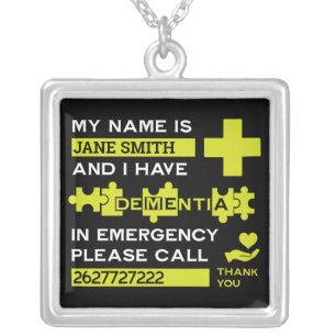 Alzheimer's Disease Alert Silver Plated Necklace