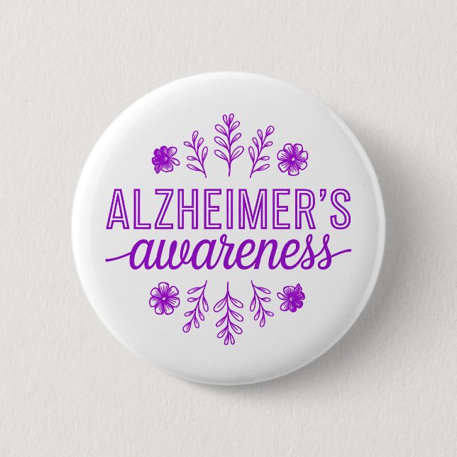 Alzheimer's Disease Awareness Purple Floral Button (Front)