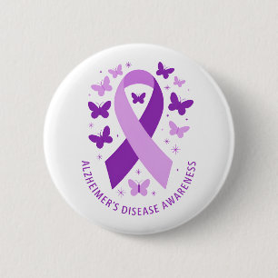 Alzheimer's Disease Awareness Purple Ribbon Button