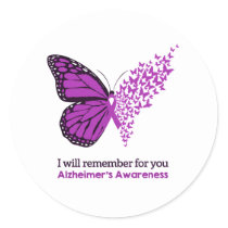 Alzheimer's Disease Awareness Purple Ribbon Classic Round Sticker