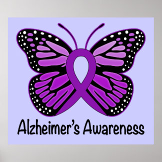 Alzheimer's Disease Awareness Ribbon and Butterfly Poster
