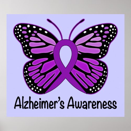 Alzheimers Disease Awareness Ribbon and Butterfly Poster