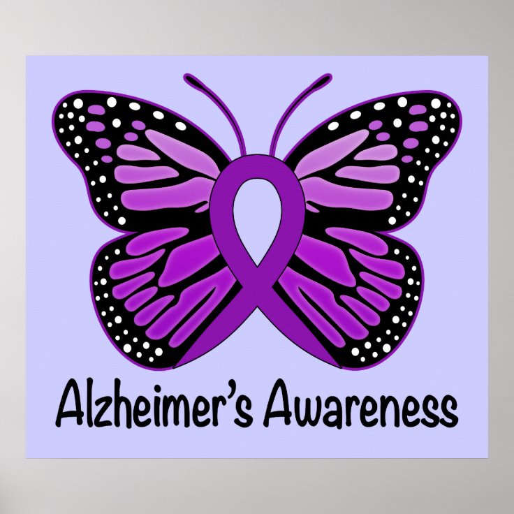 Alzheimer's Disease Awareness Ribbon and Butterfly Poster | Zazzle