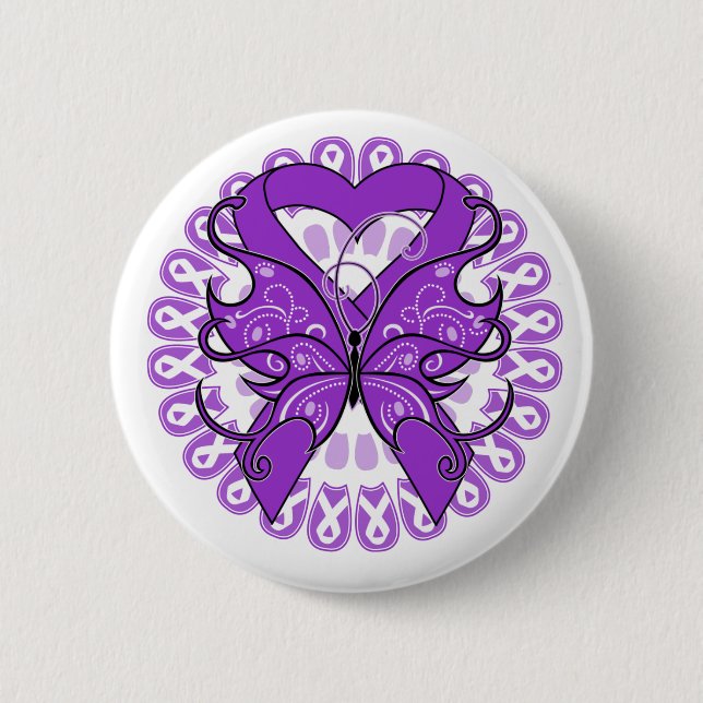 Alzheimers Disease Butterfly Circle of Ribbons Button (Front)
