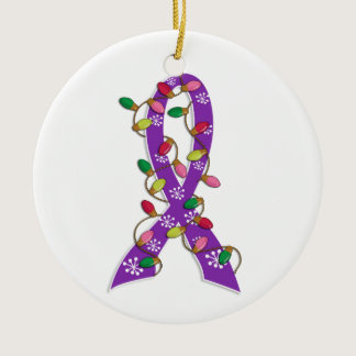 Alzheimer's Disease Christmas Lights Ribbon Ceramic Ornament