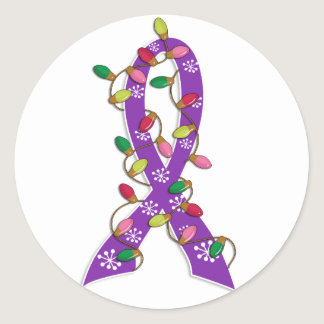 Alzheimer's Disease Christmas Lights Ribbon Classic Round Sticker
