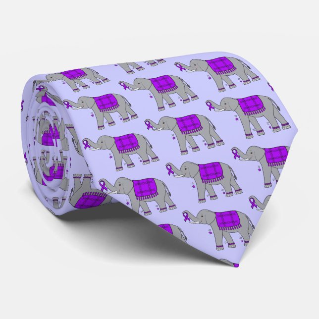 Alzheimer's Disease Elephant of Awareness and Hope Neck Tie (Rolled)