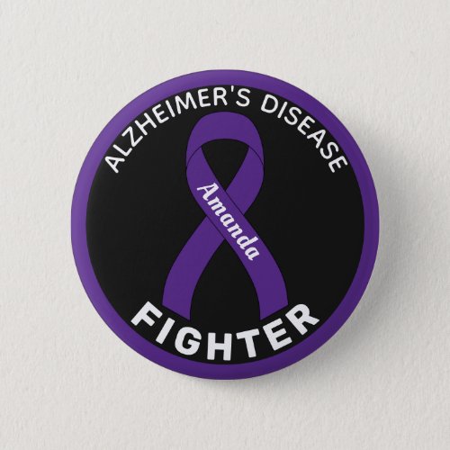 Alzheimers Disease Fighter Ribbon Black Button