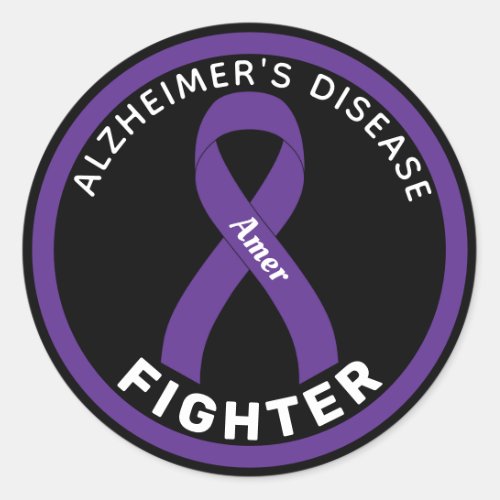 Alzheimers Disease Fighter Ribbon Black Classic Round Sticker