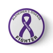 Alzheimer's Disease Fighter Ribbon White Button