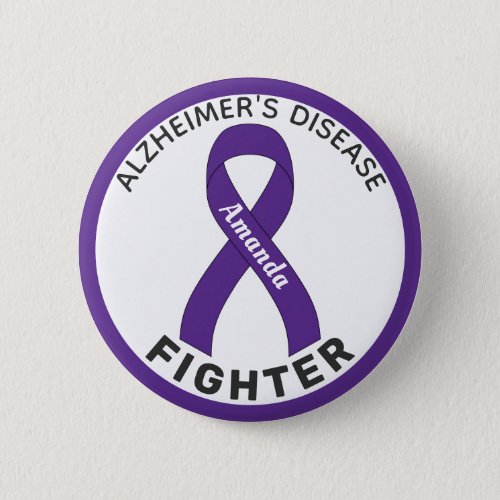 Alzheimers Disease Fighter Ribbon White Button