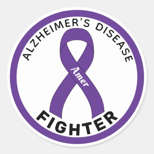 Alzheimers Disease Fighter Ribbon White Classic Round Sticker