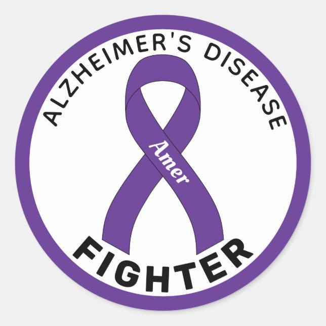 Alzheimer's Disease Fighter Ribbon White Classic Round Sticker (Front)