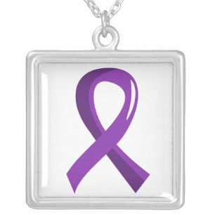 Alzheimer's Disease Purple Ribbon 3 Silver Plated Necklace