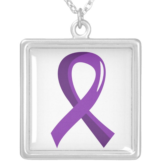 Alzheimer's Disease Purple Ribbon 3 Silver Plated Necklace (Front)