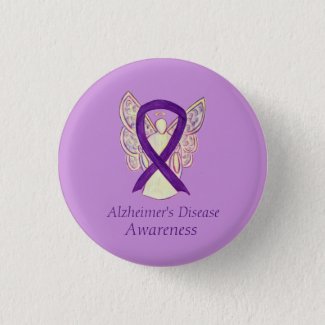 Alzheimer's Disease Purple Ribbon Angel Art Pins