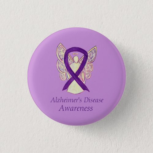 Alzheimers Disease Purple Ribbon Angel Art Pins