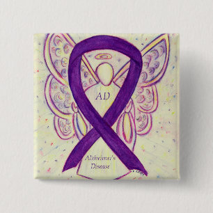 Alzheimer's Disease Purple Ribbon Angel Art Pins