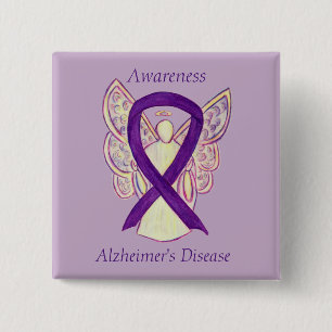 Alzheimer's Disease Purple Ribbon Angel Art Pins