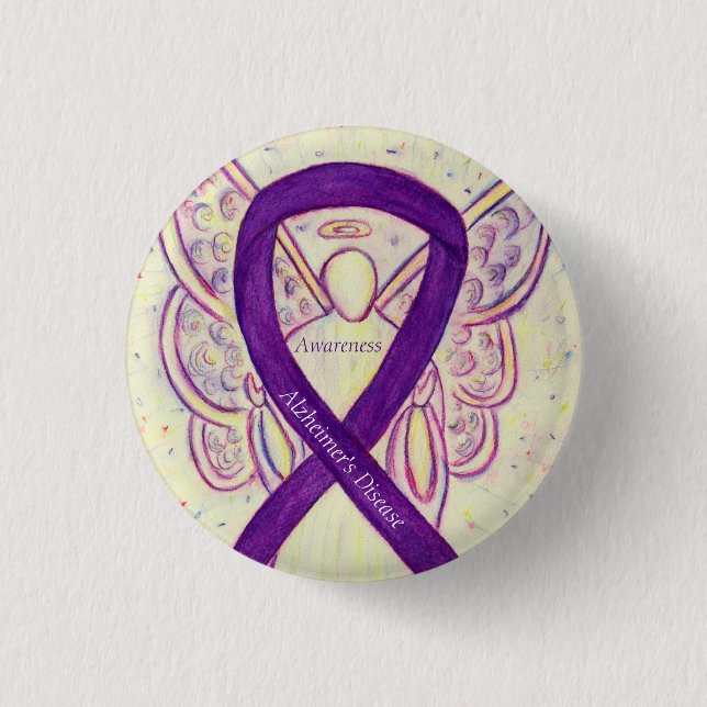 Alzheimer's Disease Purple Ribbon Angel Art Pins (Front)