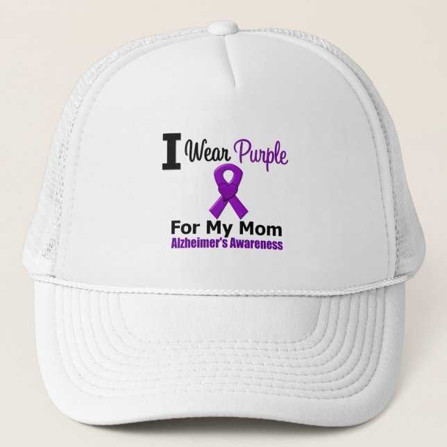 Alzheimer's Disease Purple Ribbon For My Mom Trucker Hat (Front)