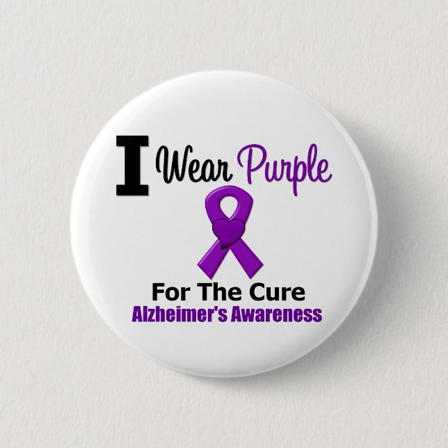 Alzheimer's Disease Purple Ribbon For The Cure Button (Front)