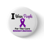 Alzheimer's Disease Purple Ribbon For The Cure Button