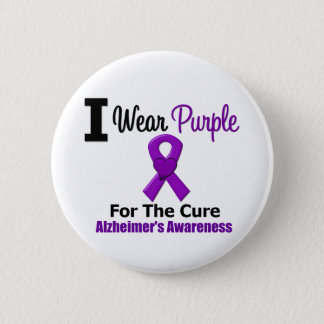 Alzheimer's Disease Purple Ribbon For The Cure Button