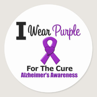 Alzheimer's Disease Purple Ribbon For The Cure Classic Round Sticker
