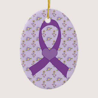 Alzheimers Disease Purple Ribbon Gift Ceramic Ornament