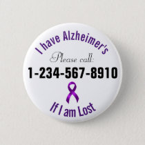 Alzheimers Emergency Contact Pinback Button