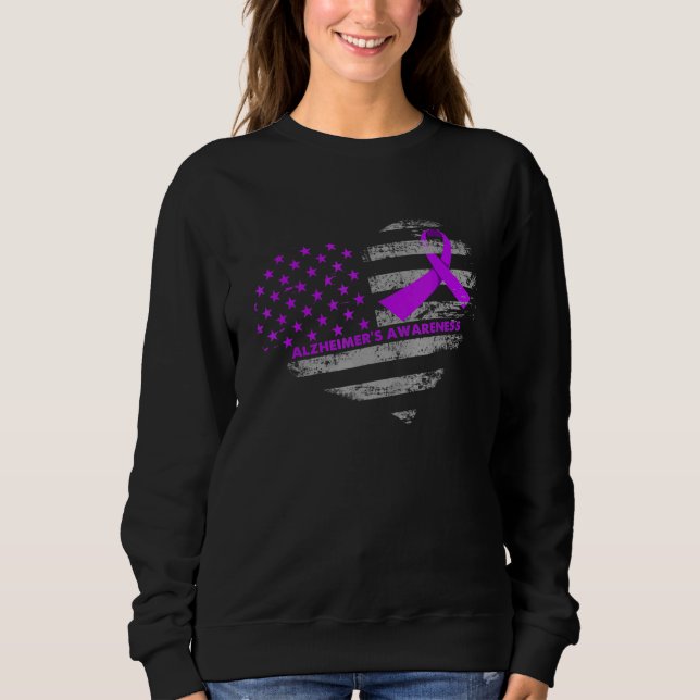 Alzheimers Heart Us Flag Warrior Men Women Sweatshirt (Front)